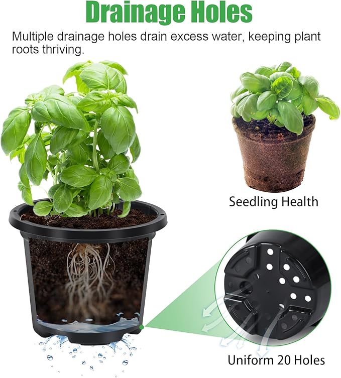 Oliz 30 Pack Black Nursery Pots for Plants, 3.5 Inch Sturdy Plastic Seedling Plant Pot with Drainage Holes, Indoor Outdoor Garden Seed Starter with 30 Plant Labels