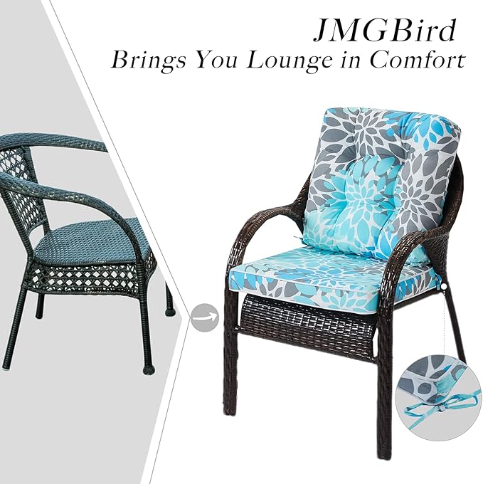 JMGBird Outdoor Chair Cushions Set - 19"x19" Deep Seat & Back Cushions, Water-Resistant Tufted Pillows for Patio Furniture