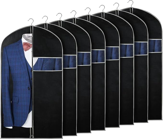 Syeeiex 40 Inch Suit Bag, Suit Bags for Closet Storage, Black, Set of 8