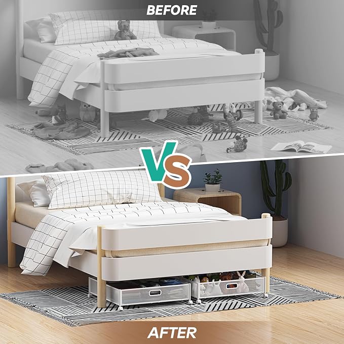 PHINOX Under Bed Storage with Wheels & Handle,Metal,Large,4 Pack,White