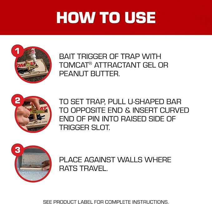 Tomcat Wooden Rat Traps - Disposable Non-Chemical Rat Trap for Homes, Garages and Basements, Single Pack