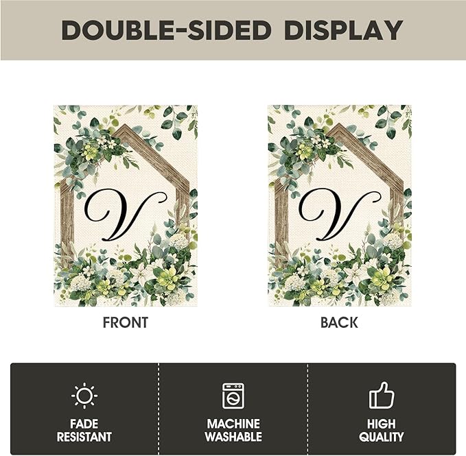 AVOIN colorlife Initial Letter V Monogram Garden Flag 12x18 Inch Double Sided Outside, Spring Floral Family Last Name Yard Decoration