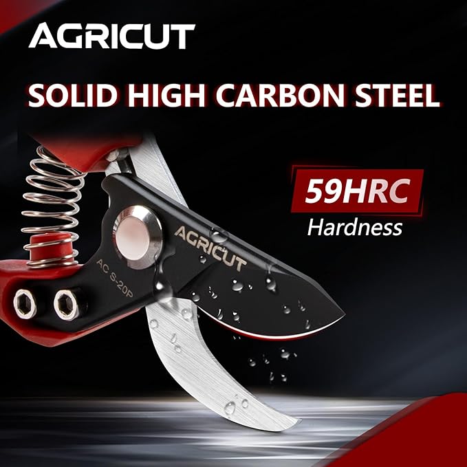 AGRICUT Pruning Shears, 7/8-Inch Cut Capacity Hand Clippers, Bypass Pruners, Gardening Scissors with Sharp Steel Blade (Nylon Handle, High Carbon Steel PRO)