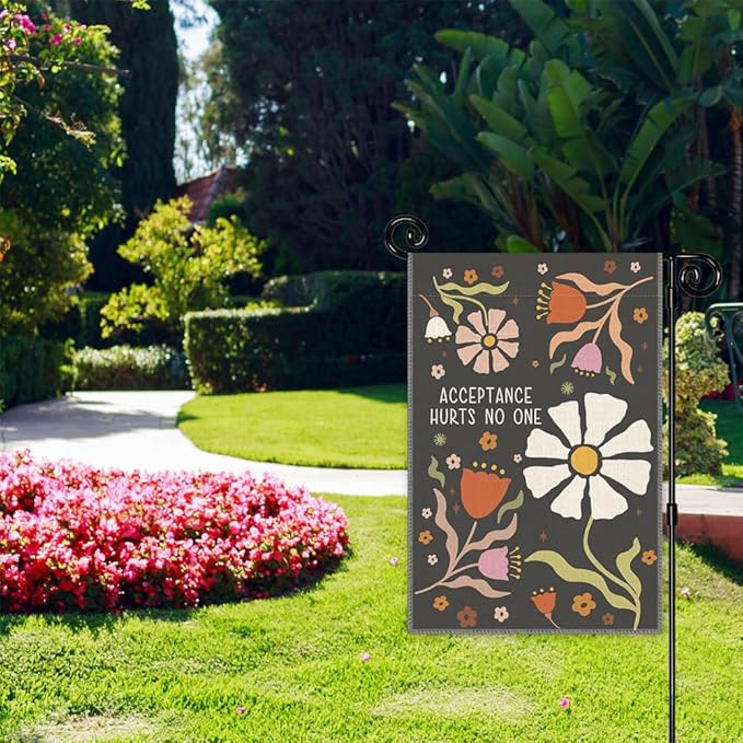 Acceptance Hurts No One Garden Flag, Spring Floral Liberal Yard Flags for Outside, Double Sided Protest Democratic Inclusion Yard Sign, Retro Social Justice Flower Garden Banner for Activist