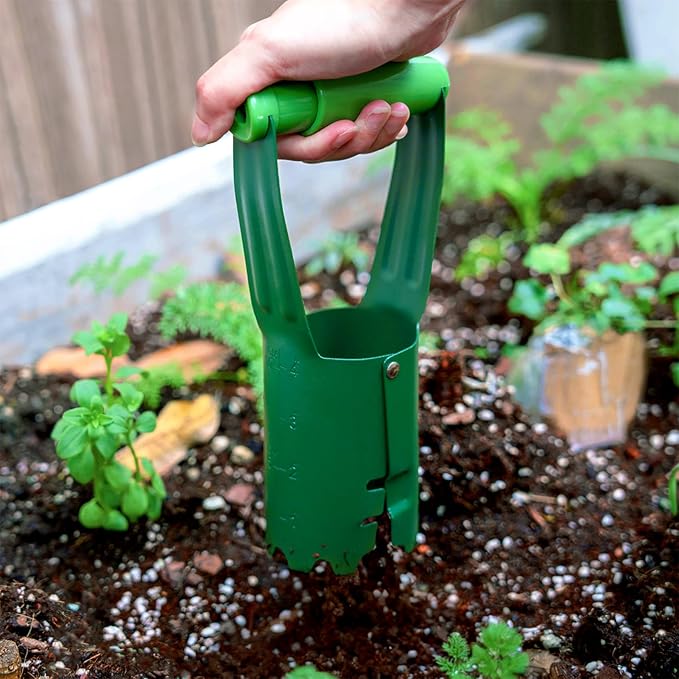 Bulb Planter Tool with 4 Inch Depth Mark, Garden Bulb Transplanter Tool with Soil Release Button Serrated Edge for Digging/Refilling Hole, Bulb Planting Tool for Tulip Daffodils Dahlias Onions