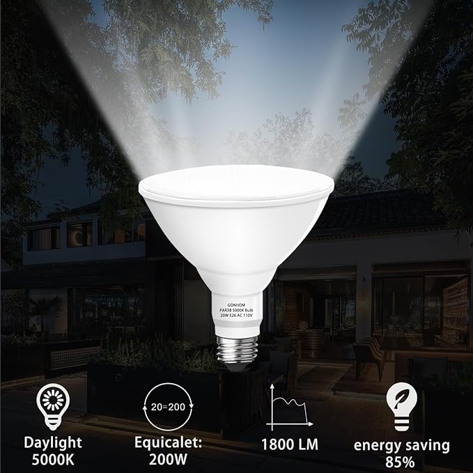 Gonhom Par38 led Flood Lights Outdoor Light Bulb,Dimmable 1800LM,20W Replace up to 200W,Outdoor Flood Light Bulbs for Backyard,Garage,Porch,Garden,6 Pack 5000K Daylight