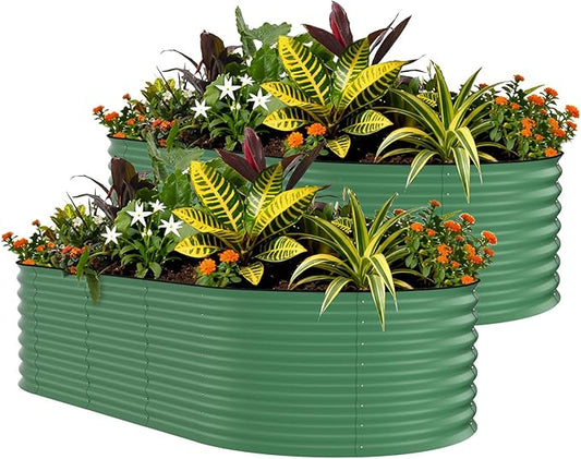 GarveeLife 2 Pcs Raised Garden Beds Outdoor 8x4x2 ft - Galvanized Steel Planter Box for Vegetables, Flowers, Rust-Resistant, Easy Assembly Raised Beds, Durable Planters for Outdoor Plants, Green