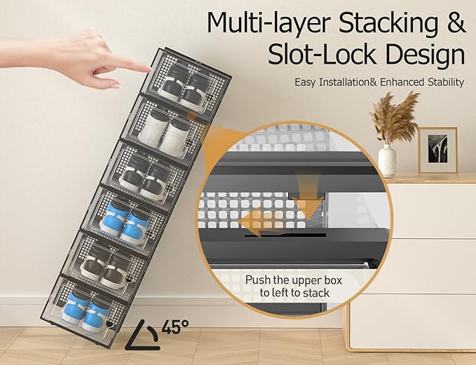 Kuject XX-Large Shoe Storage Boxes 12 Pack, Clear Stackable Shoe Organizer