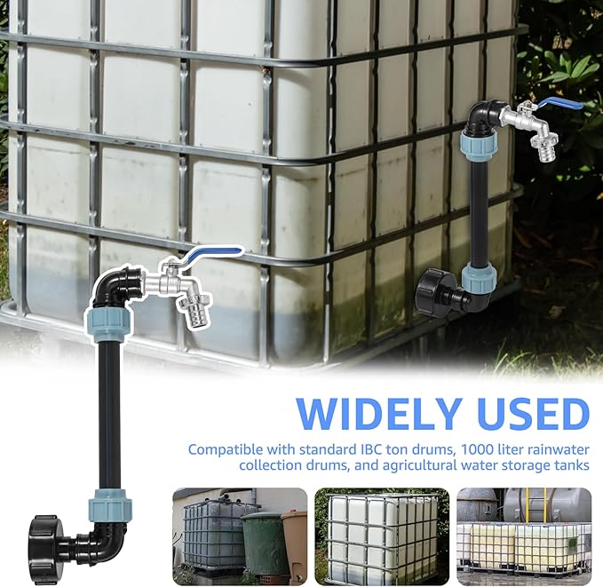 Zinc Alloy IBC Tote Tank Adapter Set, Versatile High Strength IBC Adapter Connection Kit with 3/4 Inch Standard Tap Interface, Garden Hose Faucet for 1000L Rainwater Tank Rain Barrel