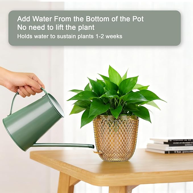 QCQHDU Self Watering Hanging Pots, 2 Pack 5.7 Inch Hanging Planters for Plants Indoor, Flower Pots with Drainage Holes and 3 Hooks Chains for Garden Home (Gold)