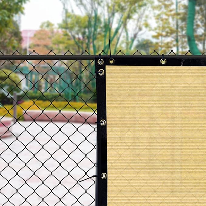 iCover 6x49ft Privacy Screen Fence, Outdoor Fencing Panels, Garden Windscreen Mesh Shade Sail Net Barrier, Include Reinforced Bindings and Brass Grommets Cable Zip Ties, Sand