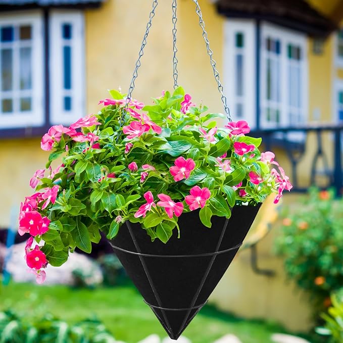 3PCS 14 Inch Cone Shaped Planter Basket Liners Fabric Hanging Plant Liners Non-Woven Planter Liners Black Felt Liners Replacement Inserts for Flower Hanging Baskets Outdoor Plants - Avoid Bird Nesting
