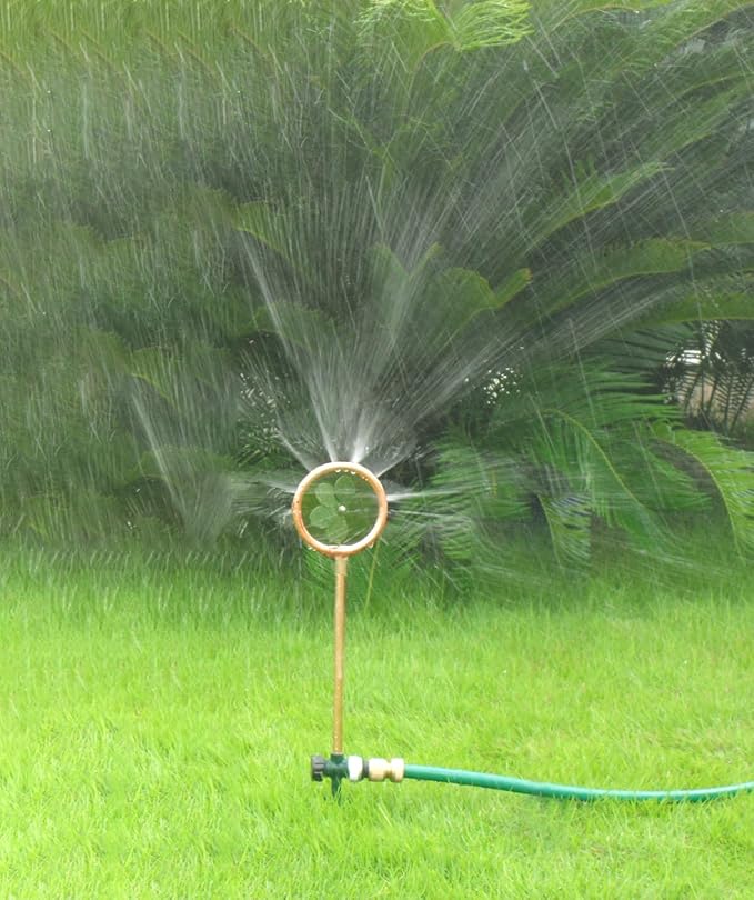 Metal Flower Sprinkler Head,Dual-Purpose Garden Decor & 360° Lawn Irrigation System,22-Inch Coverage Diameter (Copper/Green)