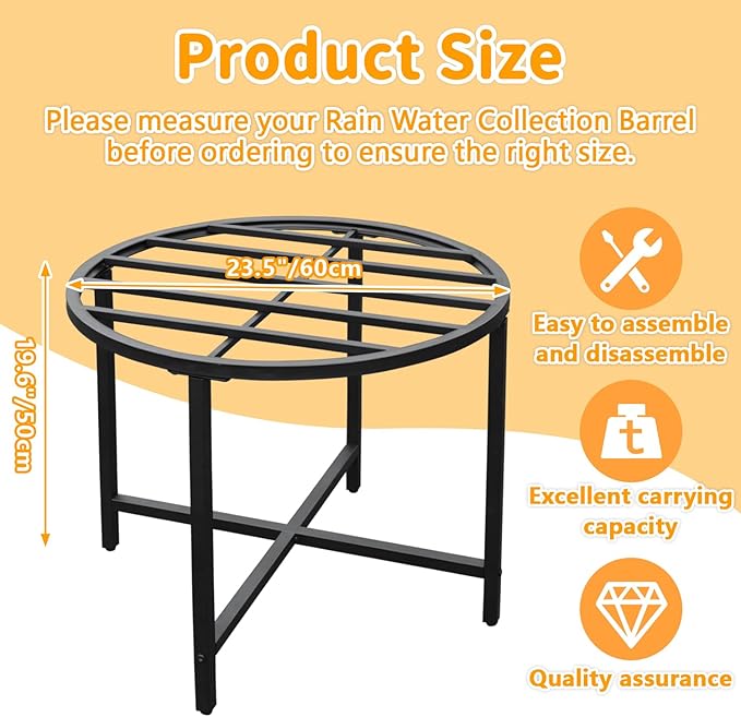 Stainless Steel Rain Barrel Stand, Rain Water Collection Barrel Stand, Heavy Duty Water Collection Base for 45/50/55 Gallon Plastic Rain Barrel