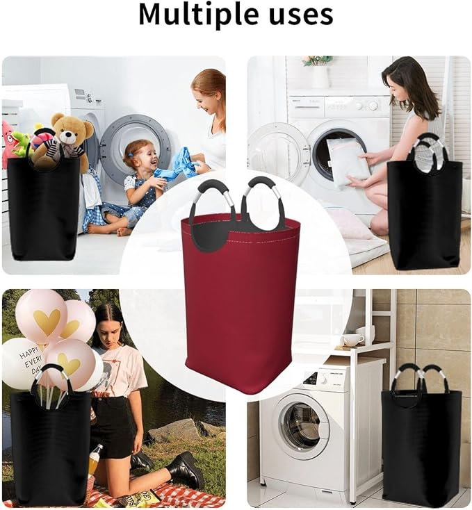 Large Laundry Hamper Bag, Burgundy Trend Color Collapsible Laundry Basket Dirty Clothes Organizer Washing Bin for Family Essentials Storage