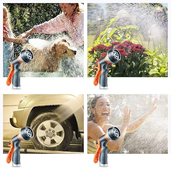Garden Hose Nozzle,Heavy Duty Water Nozzle with 8 Adjustable Pattern High Pressure, Hose Nozzle for Garden Watering Plant Cars Pets Showering
