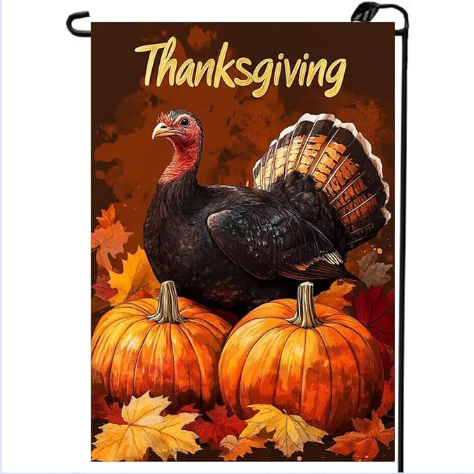Thanksgiving Turkey Garden Flag 12x18 Double Sided, Small Burlap Seasonal Autumn Pumpkin Cardinal Garden Flag Fall Outdoor Yard Decorations Porch Lawn Flags for Outside