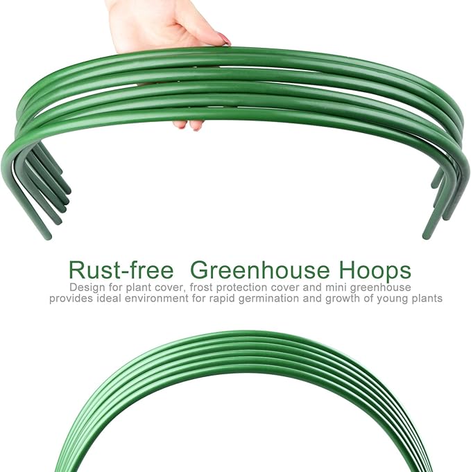 Greenhouse Hoops, 6 Pack Plant Support Garden Stakes, Rust-Free Grow Tunnel 4ft Long Steel with Plastic Coated Support Hoops for Garden Fabric, Garden Netting - 18.9"H x 18.9"W