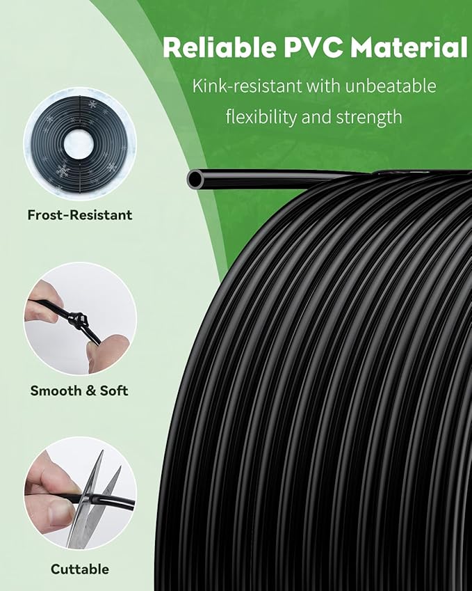 Pawfly 500 ft. 1/4" Drip Irrigation Tubing, Blank Distribution PVC Tubing for Drip Irrigation System, Drip Irrigation Hose Roll for Garden Watering System
