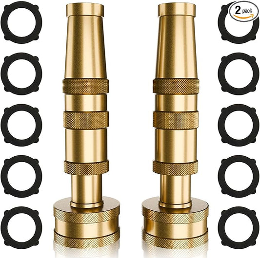 Garden Hose Nozzle Brass Water Nozzle, Brass Hose Nozzle with Adjustable Spray Rotates, High Pressure Hose Nozzle Spray Nozzles for Garden Hose(2 Pack)