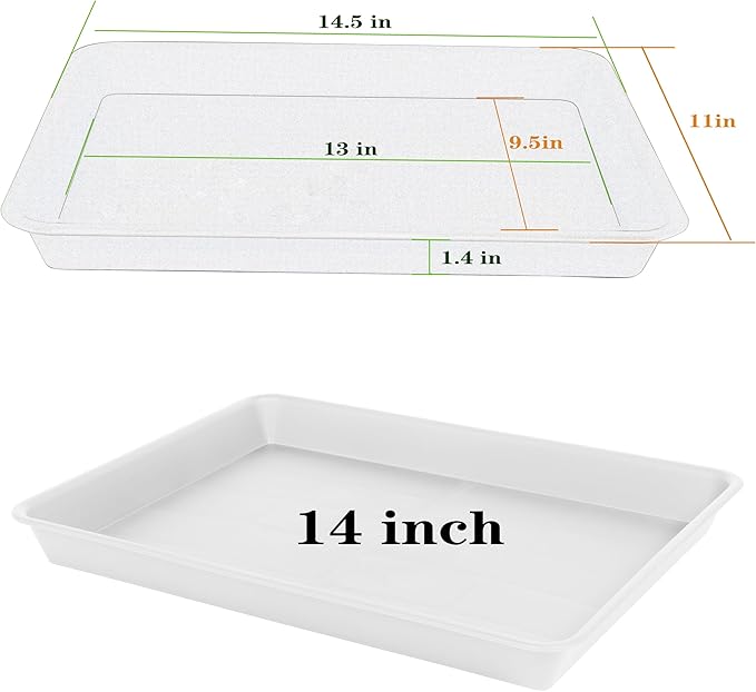 VUWEZ 2 Pack Plant Growing Nursery 1020 Trays, Heavy Sturdy Seed Starting Saucer, No Holes Starter Tray for Indoors (22"x11.2", Creamy White)