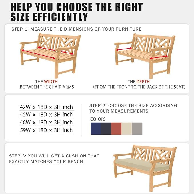 Favoyard Outdoor Bench Cushion 59 x 18 Inch Waterproof Patio Furniture Cushions 3-Year Color Fastness Garden Sofa Settee Couch Swing Pads with Handle and Attach Ties, Beige