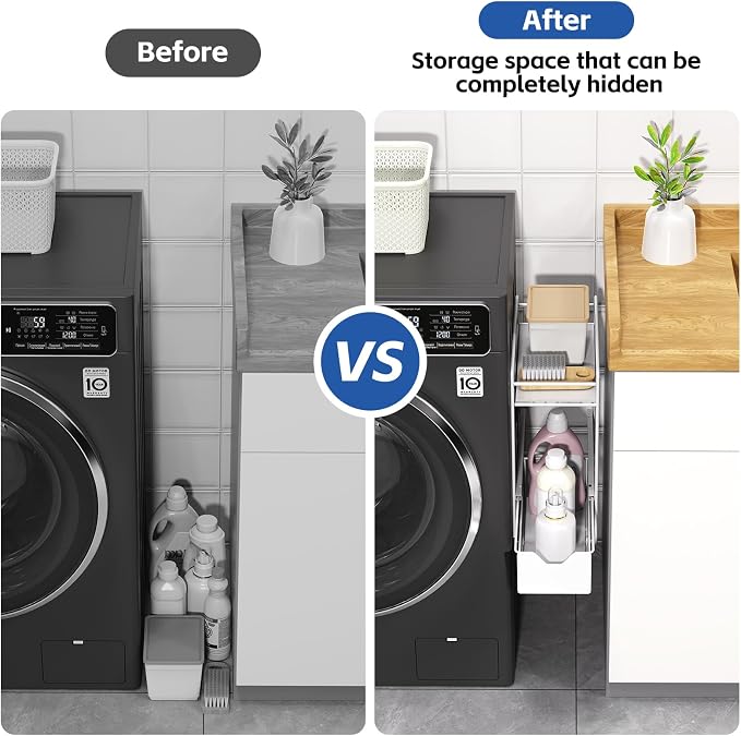 2 Tier Magnetic Shelves for Washing Machine with Pull Out Metal Drawer