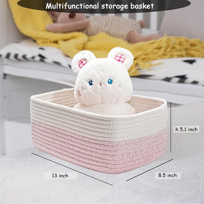 COMFY-HOMI 13" x 8.5" x 5.1" Storage Baskets for Organizing | Cotton Rope Woven Basket | Toy Storage Bin Box | Basket for Shelves, Closet Organizer Bin, Decorative Closet Shelf, 3 Pack