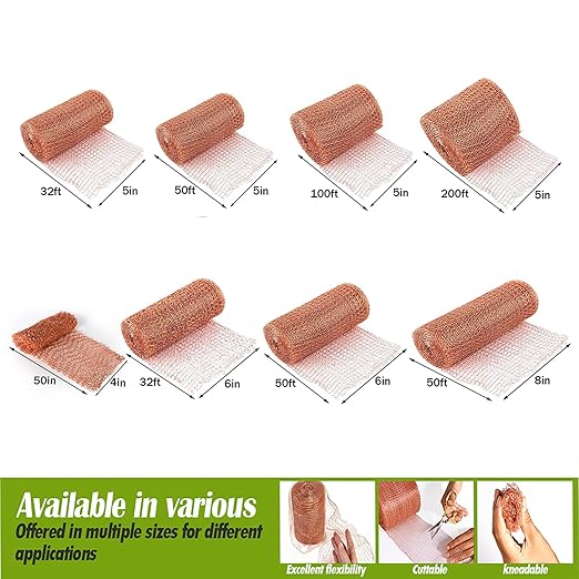Copper Mesh Rodent Control Copper Wool for Slugs Mice Pest Snail Bird Control 5" x 100 ft Copper Wire for Weep Hole Covers Rodent Mesh