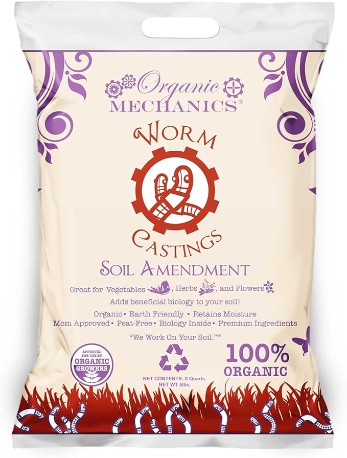Organic Mechanics Worm Castings Soil Amendment, 5 Pound - Enhances Soil Structure & Retains Moisture for All Plants, Houseplants, Vegetables, Herbs, and Flowers - Peat-Free & Eco-Friendly