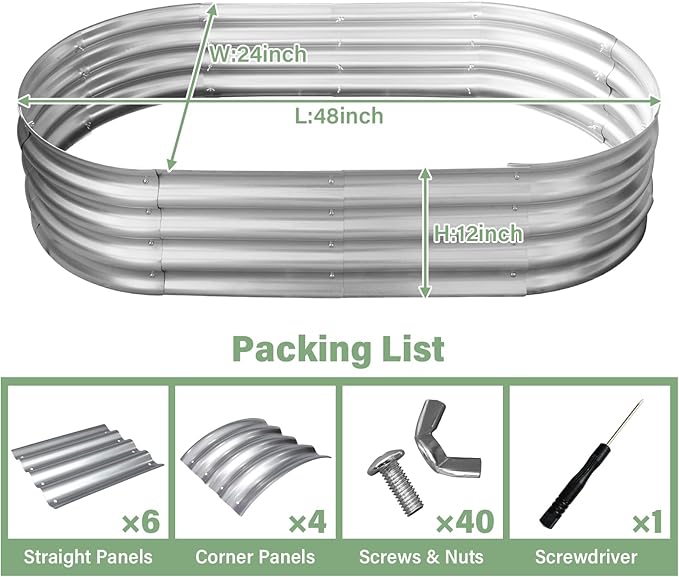 TATAANTY Galvanized Raised Garden Bed Kit, 2-Pack Rust-Resistant Planter Garden Boxes Outdoor, Oval Large Metal Raised Garden Beds for Vegetables Easy to Set Up - 4x2x1ft (2 Pack)
