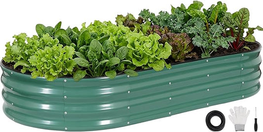 INNO STAGE Galvanized Raised Garden Bed, 6x3x1FT Oval Metal Raised Garden Beds for Vegetables, Rust-Resistant & Easy Assembly, Outdoor Planter Box for Gardening, Flowers, Herbs (Green)