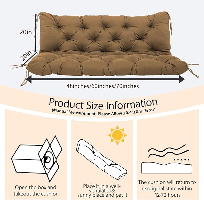 Premium 5" Thicken Porch Swing Cushions Waterproof 3 Seater Replacement Cushions with Backrest and Adjustable Straps, Outdoor Furniture Cushions for Patio, Garden(70×40×5inch)