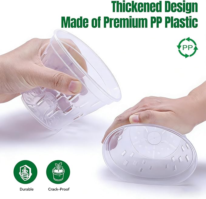 TRUEDAYS Orchid Pot with Saucers – 6 Pack 5 Inch Clear Orchid Pots with Drainage Holes for Repotting – Ideal for Healthy Root Growth – Sturdy Plastic Plant Pot for Indoor & Outdoor Plants