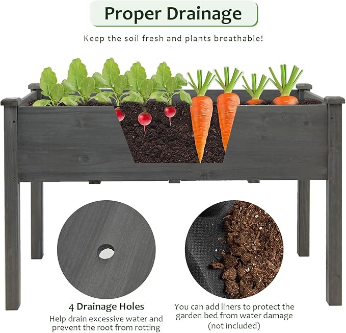 S AFSTAR Raised Garden Beds, 2 Pieces Elevated Wooden Planter Box, 48”L x 22”W x 30”H, Outdoor Gardening Planting Bed for Vegetables, Flowers & Herbs Grow, Great for Backyard, Patio, Lawn (Gray)