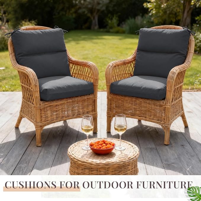 Geelin 4 Pack Outdoor/Indoor High-Back Chair Cushions 44×21 in, Stuffed Tufted Replacement Patio Chair Cushions with Ties Weather Resistant Pads for Patio Furniture (Dark Gray)