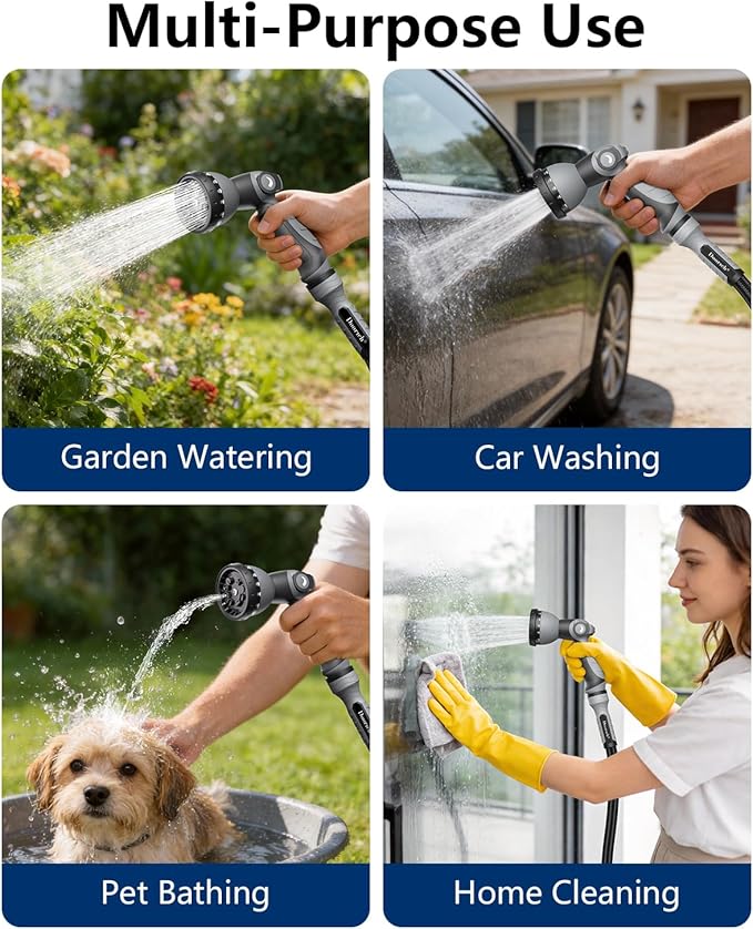 Garden Hose, Flexible Ultra Lightweight Durable, Kink-Free Water Hose with 10 Function Sprayer - Non-Shrinking, Easy to Store, All-Weather, High-Pressure, Black (25 FT)