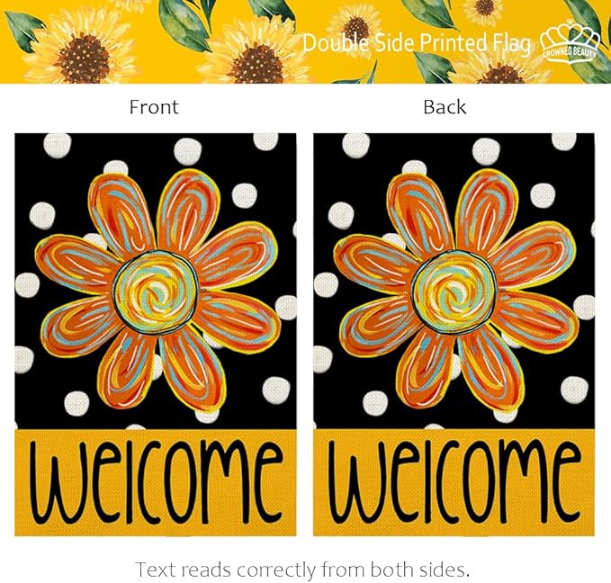 CROWNED BEAUTY Summer Garden Flag Floral 12x18 Inch Double Sided Small Burlap Seasonal Holiday Polka Dots Flag for Outside Yard Decoration
