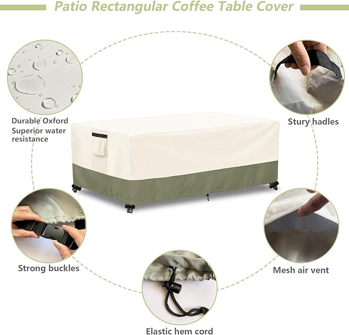 Outdoor Coffee Table Cover 36 W x 24 D x 16 H Inches,600D Heavy Duty Waterproof Outdoor Table Cover,Patio Rectangle Table Covers ,Beige