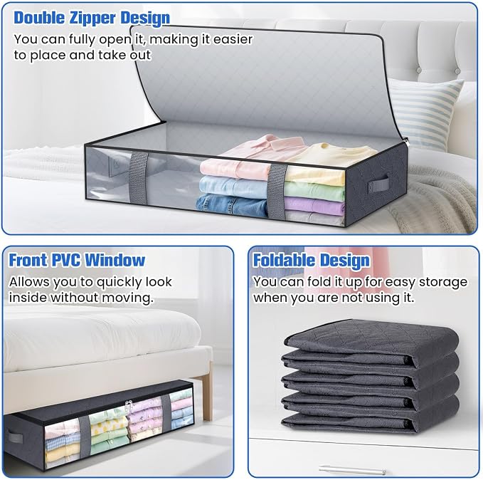 TasticTotes 6 Pack Under Bed Storage Containers, 75L Blanket Storage Bags