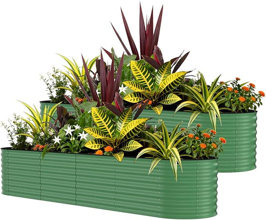 2 Pcs Raised Garden Beds Outdoor 8x2x2 ft - Galvanized Steel Planter Box for Vegetables, Flowers, Rust-Resistant Garden Box, Easy Assembly Raised Beds, Durable Planters for Outdoor Plants, Green