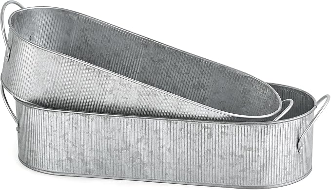 Mkono Metal Storage Basket, Toilet Paper Holder Bathroom decor, 2 Pack | Silver, Farmhouse Galvanized Metal Tray, Back of Toilet Tank Organizer, Decorative Bin, Bathroom Bedroom Living Room Office
