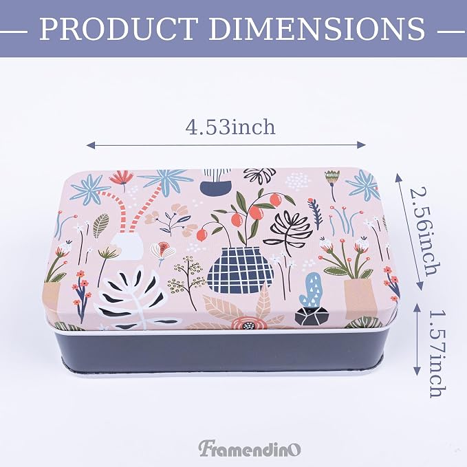 Framendino, 5 Pack Mini Metal Tinplate Boxes Empty Trinket Jewelry Coin Flower Rectangular Tin for Bead Storage Case Containers (Floral)