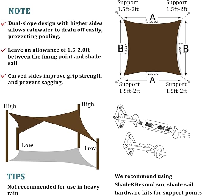 Shade&Beyond Custom 10'x14' Sun Shade Sail Canopy Rectangle UV Block Breathable Curved Sunshade for Backyard Yard Deck Outdoor Facility and Activities, Mocha (We Make Custom Size)