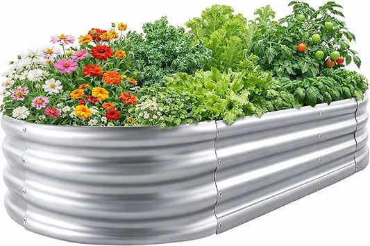 Galvanized Raised Garden Bed for Outdoor: 4X2X1ft Durable Metal Vegetable Plant Container Kit - Oval Planter Box for Gardening Flower Trough