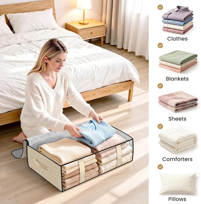 StorageRight Under Bed Storage Bags, 8 Pack, 40L, Beige