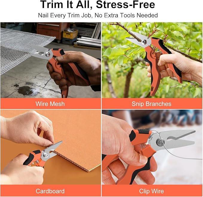 7" Heavy-Duty Multipurpose Gravity Shears – Japanese SUS420J2 Stainless Steel Micro-Serrated Blades, Ergonomic Grip for Gardening, Crafting & Studio Tasks | Safety Lock, Ambidextrous Design (Curved)