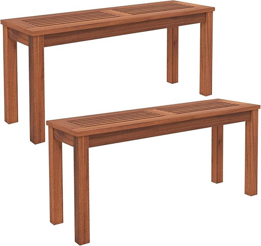 Tangkula Patio Wood Bench, 2-Person Solid Wood Bench with Slatted Seat, 39.5” Long Loveseat with Stable Wood Frame, Indoor Outdoor Dining Bench for Backyard, Poolside, Entryway (2)