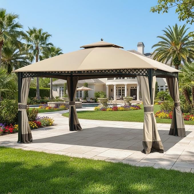 Garden Winds Durable 350 Replacement Canopy Top Compatible with Windsor Dome 10’ x 12’ Gazebo Models L-GZ717PST-C, A111001701 - Beige