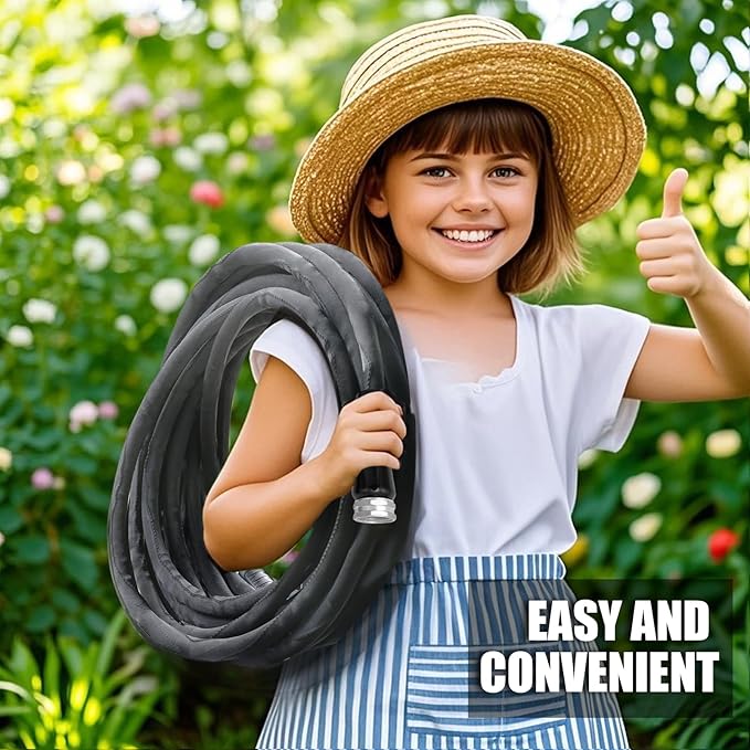 Non-Expandable Garden Hose 75feet, with 10 Function Hose Nozzle, Tough & Flexible, Lightweight, Crush Resistant Fittings, Kink & Tangle Free, Rust Proof